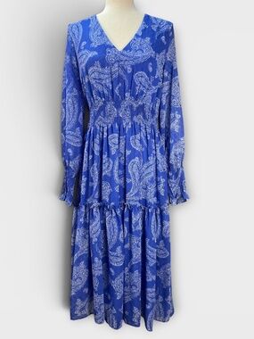 Taylor Smocked Maxi Dress Blue Paisley 10 Cottagecore Wedding Feminine Prairie